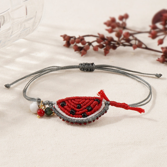 Summer Limited Flat Wax Thread Watermelon Bracelet Handmade Weaving Not Easy to Snag Best Friend Couple Same Style Personalized Jewelry