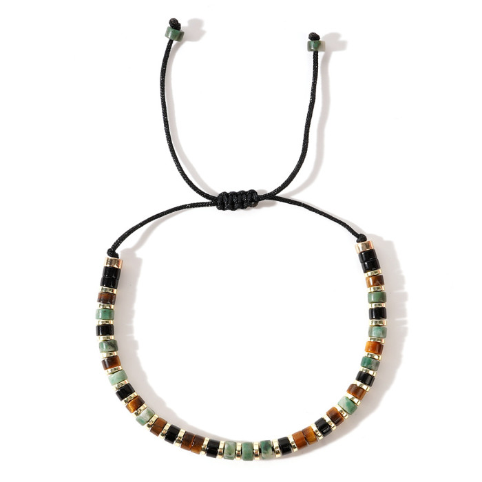 European and American Cross-Border Hot Sale 2025 Summer Iron Gall Stone Spacer Semi-Precious Stone Bracelet for Men and Women Green Dot Woven Cuff Beaded