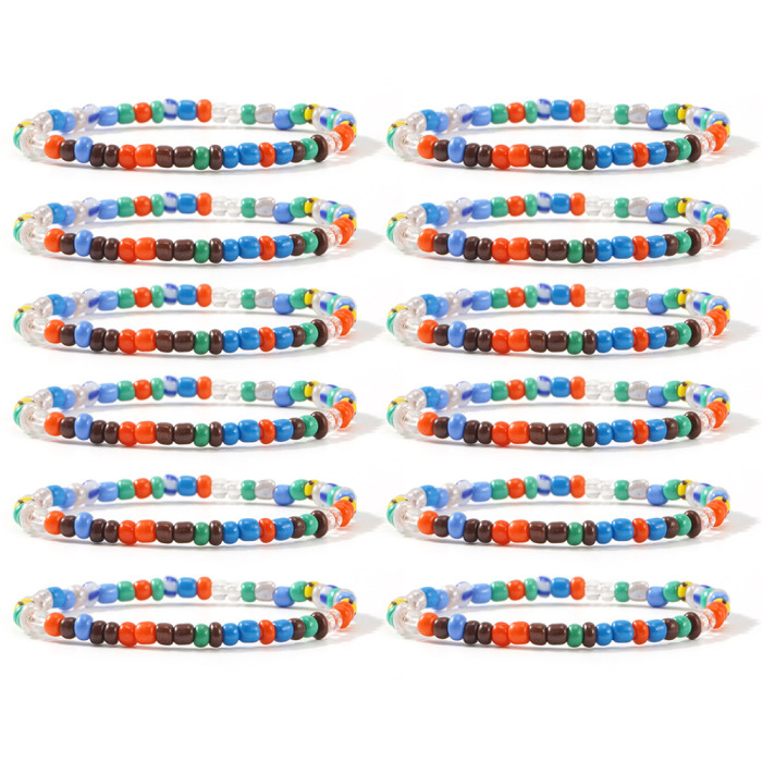 Bohemian Style Layered Multi-Color Woven Bracelet Multi-Layer Stacked Watermelon Beads Mixed Elastic Beaded Bracelet