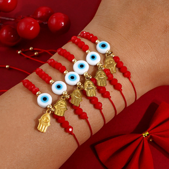 Cross-Border Hot-Selling Devil's Eye Crystal Bead Bracelet Couple Friendship Good Luck Hand String Handmade Adjustable Bracelet