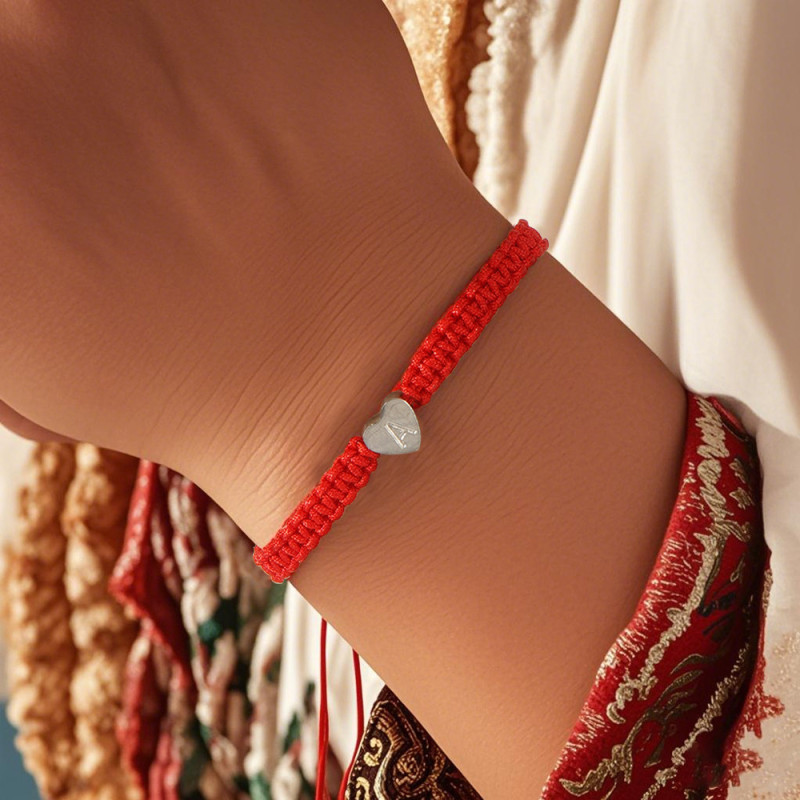 Handmade Woven Red String Bracelet with Letters, Heart-shaped Couple Gift, Commemorative Jewelry, Simple Niche Zodiac Year Bracelet