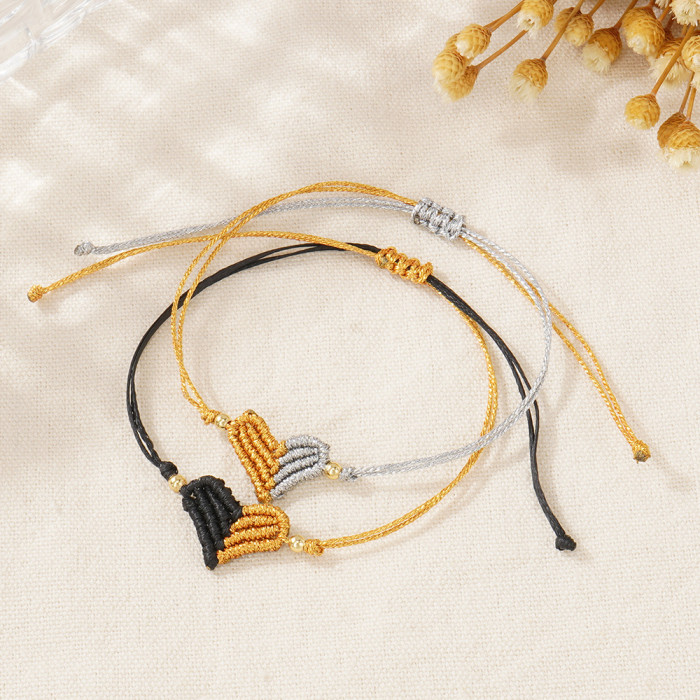 Cross-Border Thai Wax Thread Woven Colorful Heart-Shaped Bracelet Diagonal Rolled Love Couple Style Adjustable Bracelet Love Bracelet