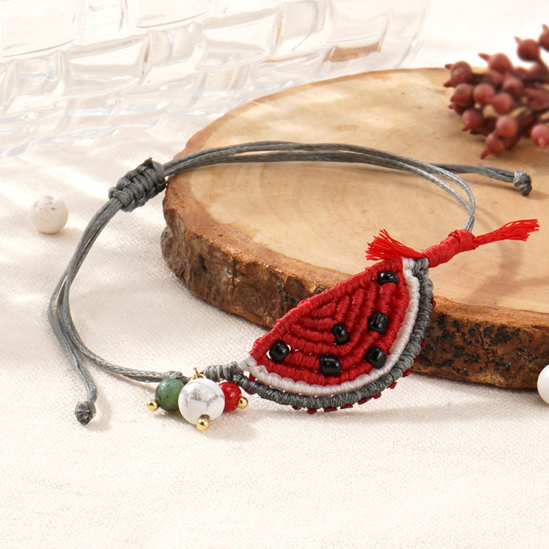 Summer Limited Flat Wax Thread Watermelon Bracelet Handmade Weaving Not Easy to Snag Best Friend Couple Same Style Personalized Jewelry