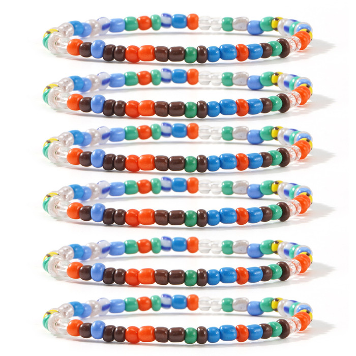 Bohemian Style Layered Multi-Color Woven Bracelet Multi-Layer Stacked Watermelon Beads Mixed Elastic Beaded Bracelet