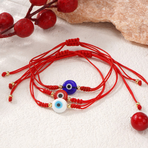 Cross-Border Hot-Selling Hand-Woven Glass Flat Bead Red String Bracelet Evil Eye Creative Bracelet Couple Style Jewelry
