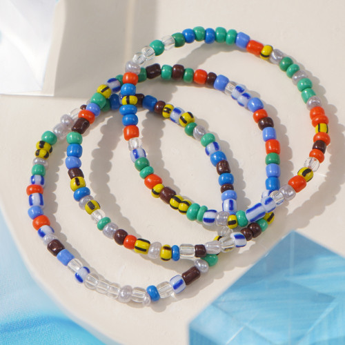 Bohemian Style Layered Multi-Color Woven Bracelet Multi-Layer Stacked Watermelon Beads Mixed Elastic Beaded Bracelet