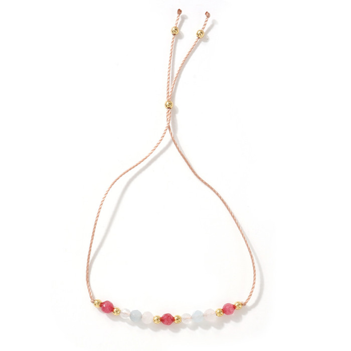 European and American Style Gold Beads Semi-Precious Stone Beaded Adjustable Braided Bracelet Blue Friendship Bracelet Simple Elegant Versatile Design