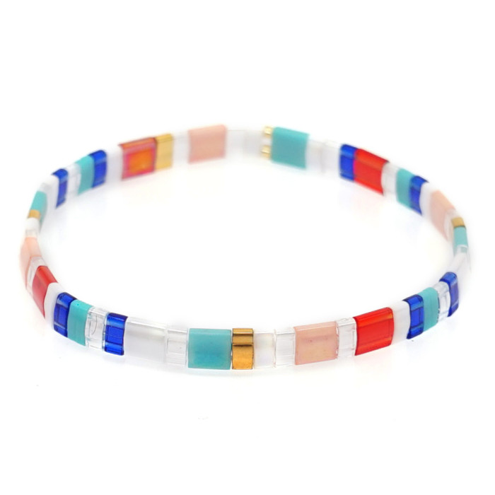 Simple Bohemian Ethnic Style Rainbow Tila Glass Bead Woven Striped Beaded Bracelet Factory Direct Sale for Women