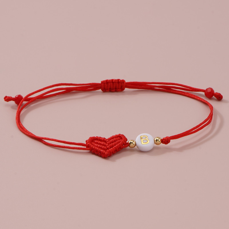 Hand-woven Heart Red Rope Bracelet 26 English Letters Accessories European and American Style Fashion Light Luxury Cross-border Hot Sale