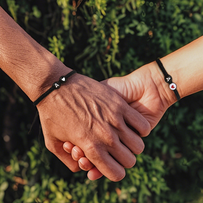 European and American Cross-Border 26 Letter Heart Braided Bracelet Creative Black and White Round Bead Flat Knot Couple Friendship Jewelry