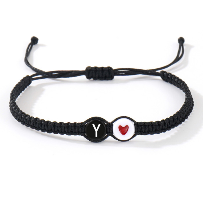 European and American Cross-Border 26 Letter Heart Braided Bracelet Creative Black and White Round Bead Flat Knot Couple Friendship Jewelry