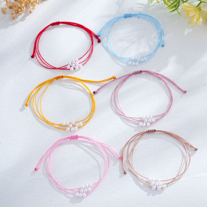 Hand-woven Red String Pearl Bracelet Simple Design Jewelry Wholesale Fresh Style Preferred Source