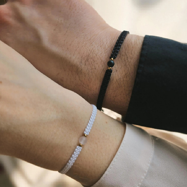 New Minimalist Style Woven Bracelet Obsidian and White Crystal Beads Couple Bracelet Light Luxury High-end Feel