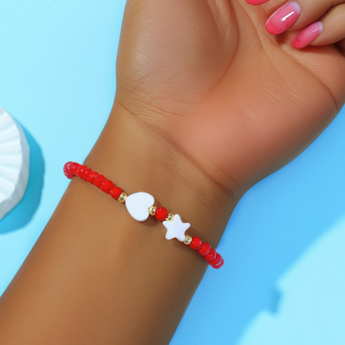 European and American Cross-Border Handmade Woven Beaded Bracelet Jewelry for Women Bohemian Style Shell Heart Red Rope Crystal Bracelet