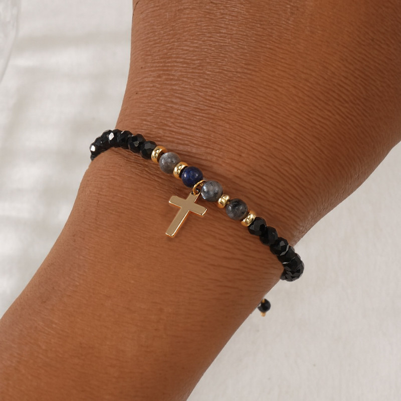 Cross-border Hot-Selling Cross Semi-Precious Crystal Bracelet Handmade Woven Fashion Trend High-End Bracelet for Men