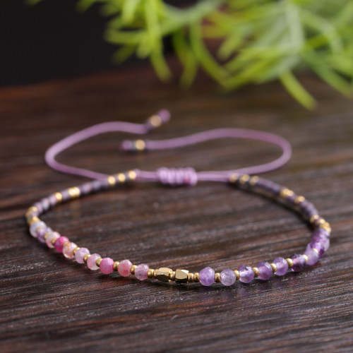 Purple Gradient Natural Stone Bracelet Summer Commuting Trend Handmade Woven Jewelry for Women Couples Best Friend Gift Bracelet