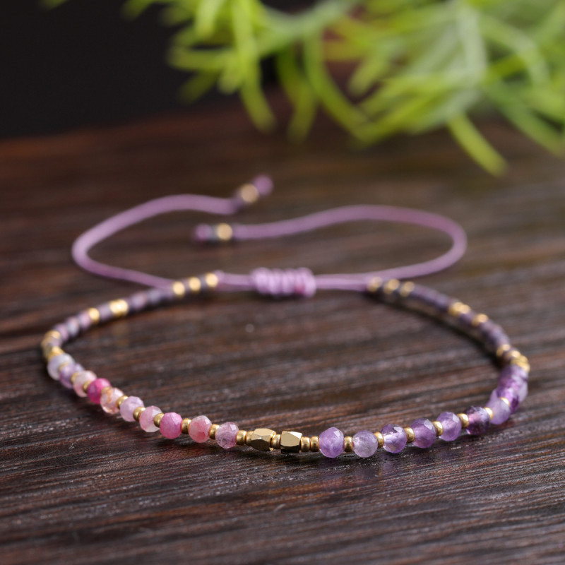 Purple Gradient Natural Stone Bracelet Summer Commuting Trend Handmade Woven Jewelry for Women Couples Best Friend Gift Bracelet