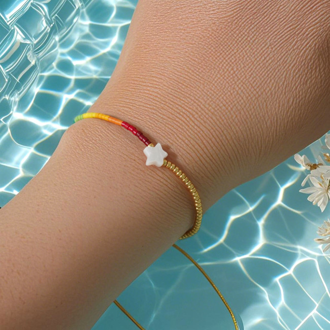 Miyuki Shell Handwoven Five-Pointed Star Bracelet for Women Ins Style Bohemian Natural Pearl Bracelet