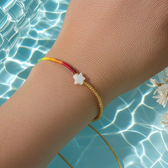 Miyuki Shell Handwoven Five-Pointed Star Bracelet for Women Ins Style Bohemian Natural Pearl Bracelet