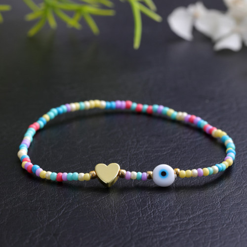 Cross-Border Macaron Mixed Color Bracelet Natural Stone Heart Glass Eye Decoration Commemorative Gift Woven Hand Jewelry Bracelet