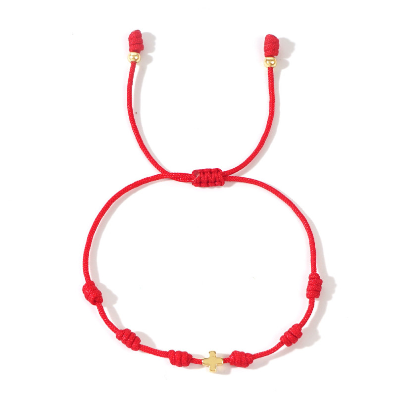 Cross-Border Copper Bead Peruvian Knot Copper Cross Bracelet Handmade Adjustable Red Good Luck Bracelet Unisex Jewelry