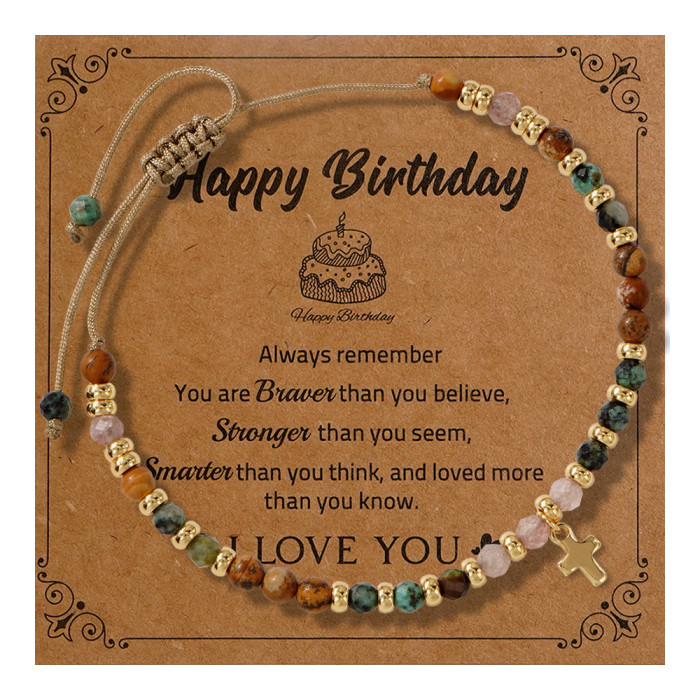 Cross-Border New Natural Stone Beaded Bracelet Gold Bead Spacer Wax Thread Hand-Woven Bracelet Cross Natural Bracelet
