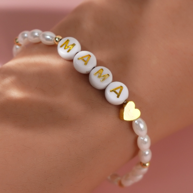 Mother's Day Gift Pearl Bracelet for Women Letter MAMA Gratitude Blessing Mother's Love Handmade Simple Heart Bracelet