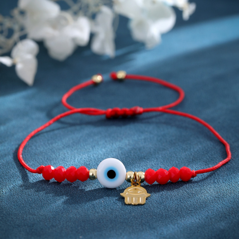 Crystal Flat Bead Braided Red Rope Bracelet Fashion Simple Personality Gift Hand Jewelry Evil Eye Accessory Bracelet Wholesale