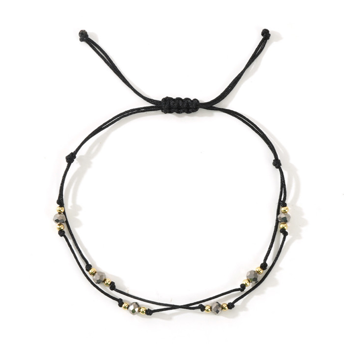 Style Layered Design Crystal Copper Bead Handmade Rope Woven Bracelet Couple Bracelet Good Luck Peace Simple Gift