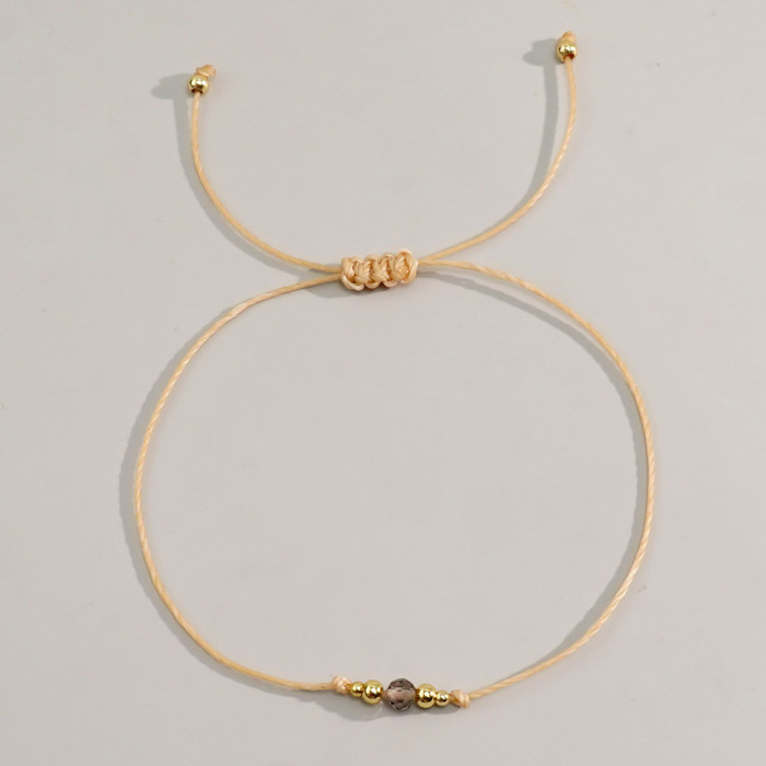 European and American Cross-Border Hot Selling Simple Casual Copper Bead Khaki Wax Thread Semi-Precious Stone Bracelet for Men and Women Multi-Piece Set Wholesale
