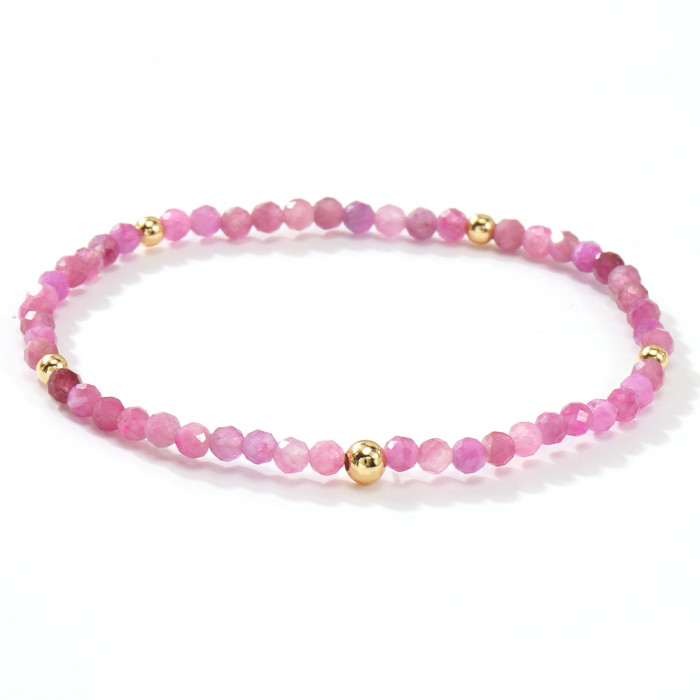 Natural Stone Pink Crystal Bracelet Handmade Woven Heart Accessories Gold Beads Cross-Border Exclusive Customizable