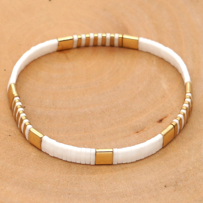 Original Design Jewelry Tila Beads Handmade Woven Bracelet for Men and Women Couples Layered Beaded Elastic Cord Brac...