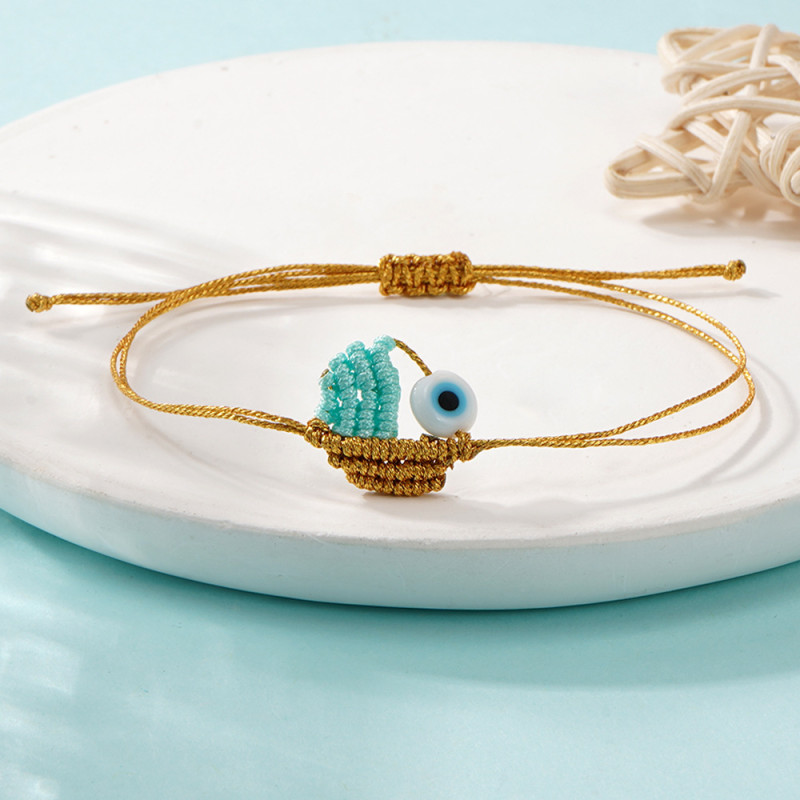 INS Same Style Gold Thread Woven Devil's Eye Bracelet Cross-Border Hot-Selling Summer New Adjustable Gold Rope Bracelet