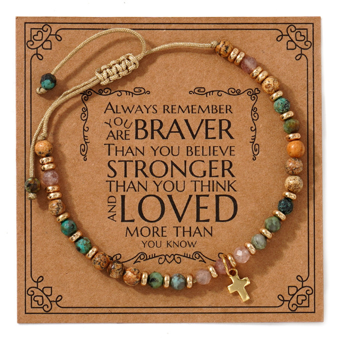 Cross-Border New Natural Stone Beaded Bracelet Gold Bead Spacer Wax Thread Hand-Woven Bracelet Cross Natural Bracelet