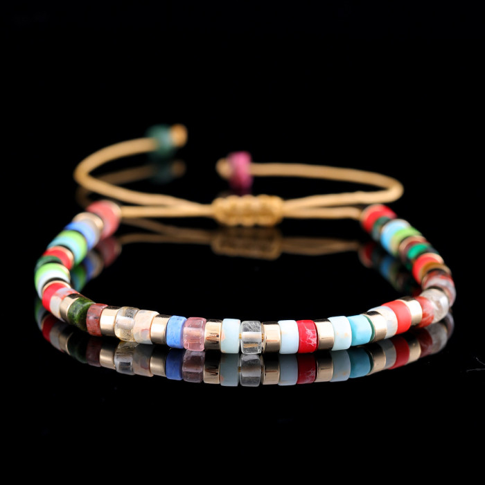 Adjustable Knot Bracelet for Men and Women, Natural Stone 4mm Beads, Green Aventurine, Turquoise, Imperial Tiger Eye Stone, Woven Bracelet