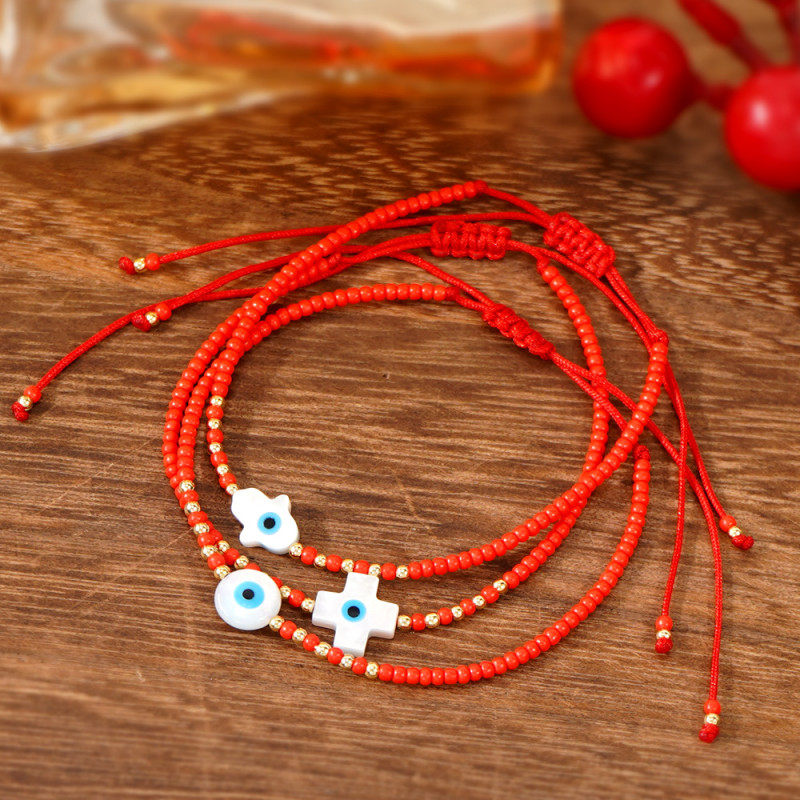 Summer Hot-Selling Shell Bracelet for Women Red Rope Woven Natural Shell Eye Bead Shell Cross Pendant Fashion Trend