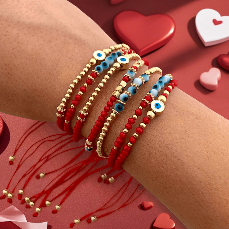 2025 Zodiac Year Lucky Red String Bracelet Stackable DIY Handmade Woven Beaded Bracelet Eye Bead Couple Bracelet