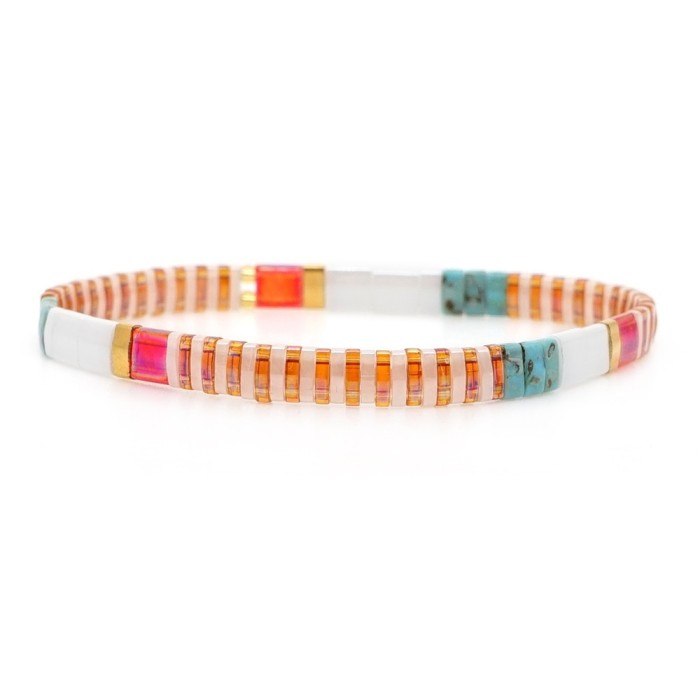 Original Design Jewelry Tila Beads Handmade Woven Bracelet for Men and Women Couples Layered Beaded Elastic Cord Brac...