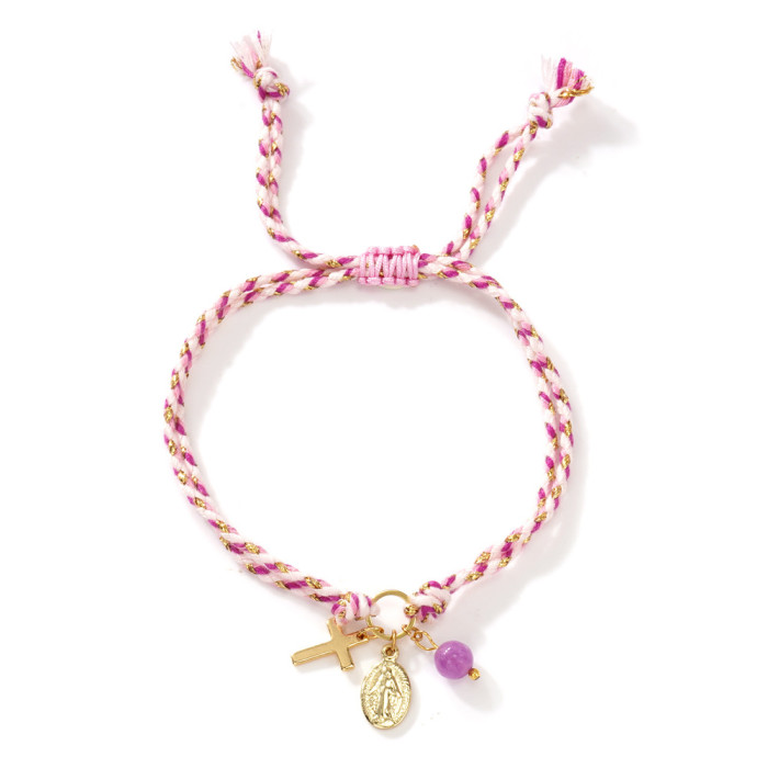 Light Luxury Color Rope Woven Cross Bracelet Fashion Versatile INS Same Style Lucky Rope European and American