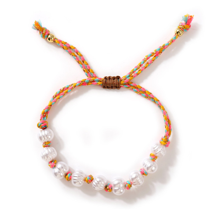 2025 New Imitation Pearl Beaded Handwoven Bracelet Color-Block Ethnic Style Niche Design Bracelet High-End Feel
