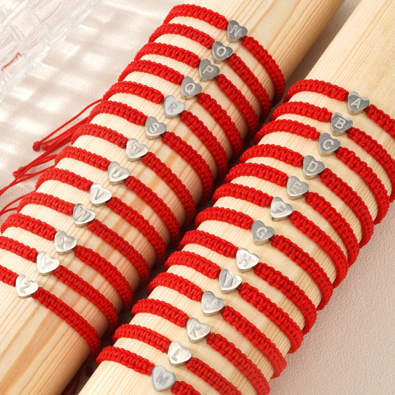 Handmade Woven Red String Bracelet with Letters, Heart-shaped Couple Gift, Commemorative Jewelry, Simple Niche Zodiac Year Bracelet