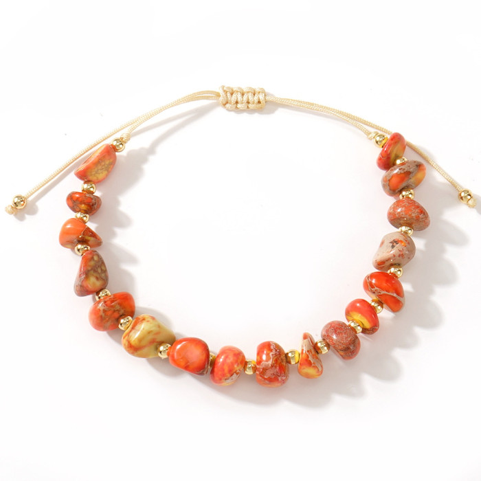 Cross-Border Hot-Selling Bohemian Style Natural Stone Multi-Color Shaped Stone Gold Bead Hand-Woven Bracelet In Stock