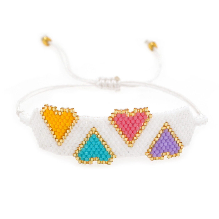 Fashion Personality Miyuki Bohemian Style Handmade Woven Heart Colorful Peach Heart Bracelet Set