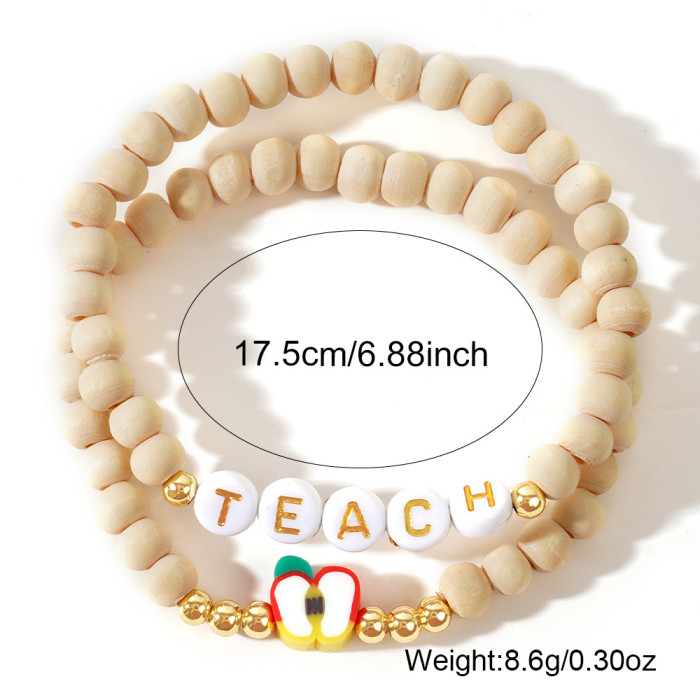 Natural Wooden Beads Bracelet Letter Stackable Couple Gift Handmade 6mm Wooden Beads DIY Bracelet