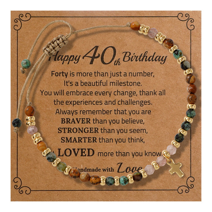 Cross-Border Hot-Selling Retro Ethnic Style Cross Natural Stone Bracelet for Men with Gold Beads Spacer Handmade Beaded Bracelet In Stock
