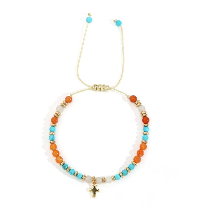 Cross-Border New Natural Stone Beaded Bracelet Gold Bead Spacer Wax Thread Hand-Woven Bracelet Cross Natural Bracelet