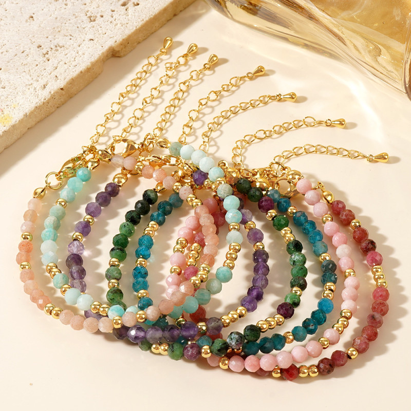 European and American Hot-Selling Natural Semi-Precious Stone Faceted Mixed Color Beaded Bracelet Niche High-End Jewelry Factory Direct Supply