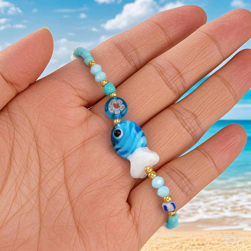 European and American Trend Blue Glass Fish Bracelet Unique Color-Block Niche Design Women's Daily Wear Bracelet