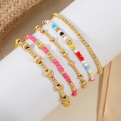 Cross-Border Bohemian Style Jewelry Gold-Plated Copper Beads Pumpkin Beads Bracelet Handmade Beaded Multi-Layer Stretch Bracelet