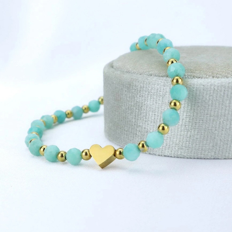 Simple Gold Heart Beaded Bracelet for Women Natural Stone Niche Design Best Friend Jewelry Holiday Gift Wholesale